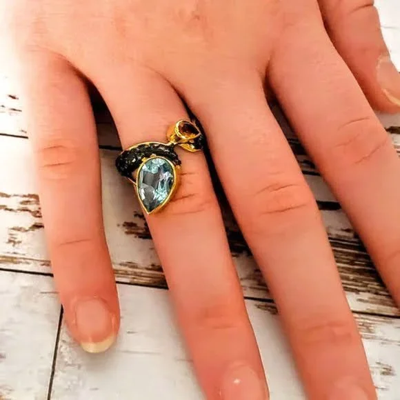 Sea Legend Natural Blue Topaz Ring Sterling Silver & 14kt Gold Ring